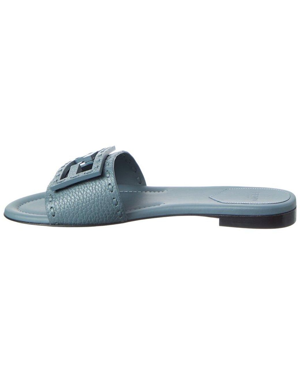 Fendi Blue Ff Baguette Leather Sandal
