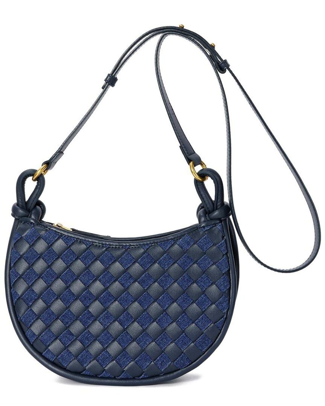 Tiffany & Fred Paris Blue Hand-Woven Leather & Denim Messenger Bag