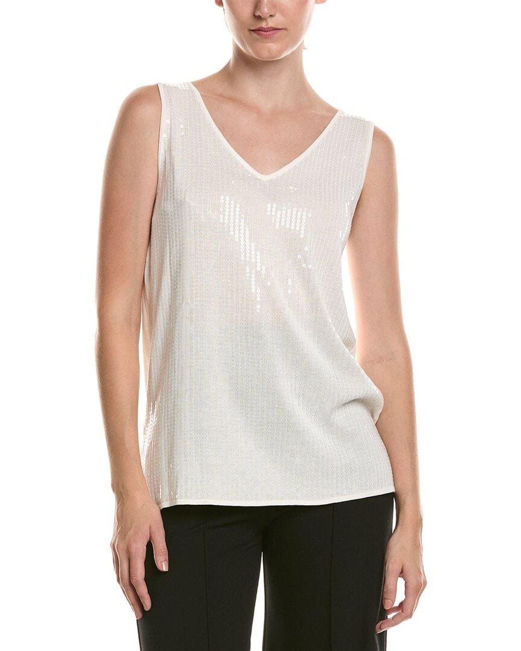 Anne Klein White Sequins V-Neck Tank