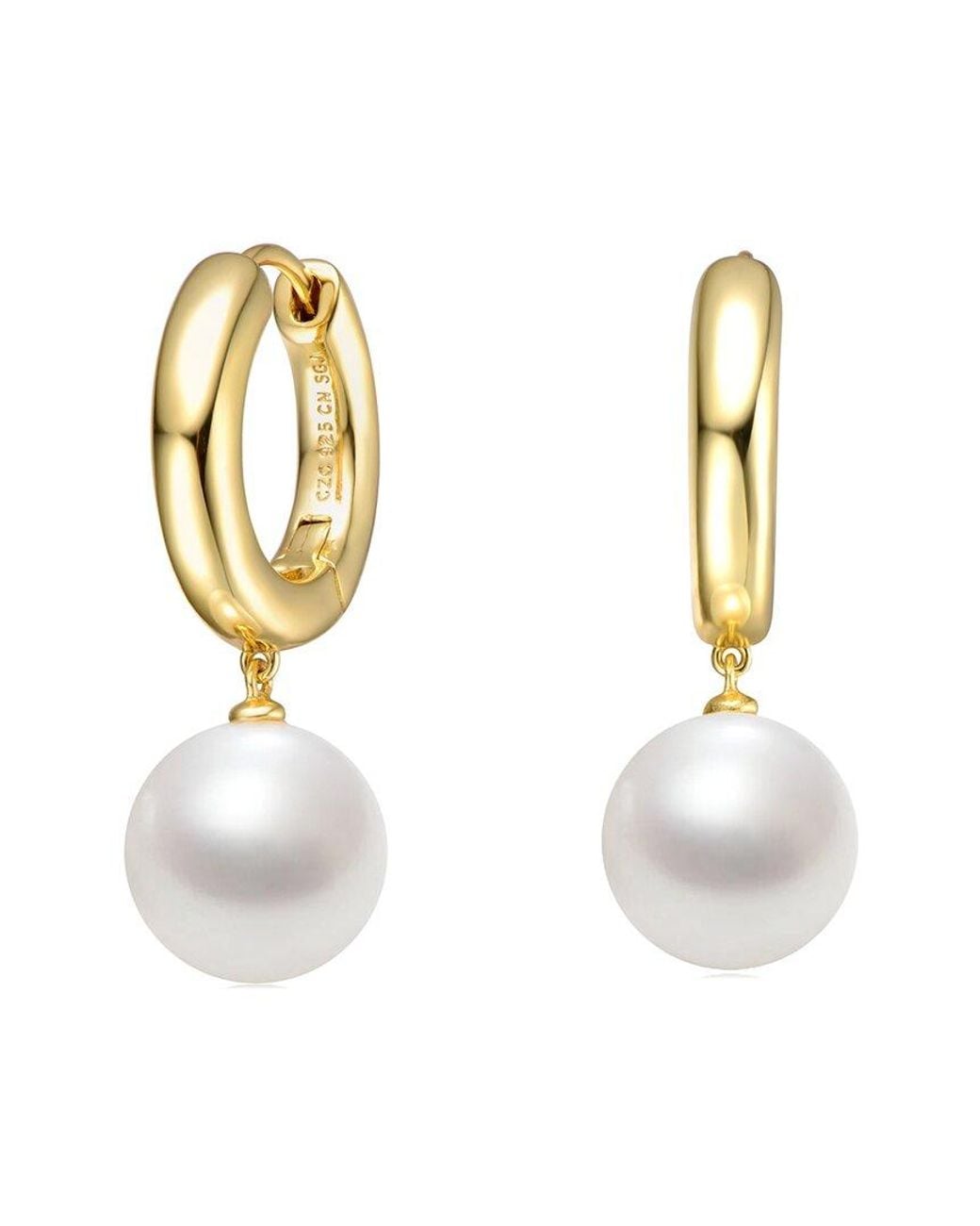 Genevive Jewelry Metallic 14K Over 12Mm Pearl Hoops