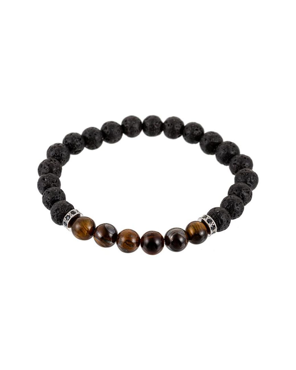 Eye Candy LA Black Luxe Collection Chakra Beaded Tiger Eye Stretch Bracelet for men