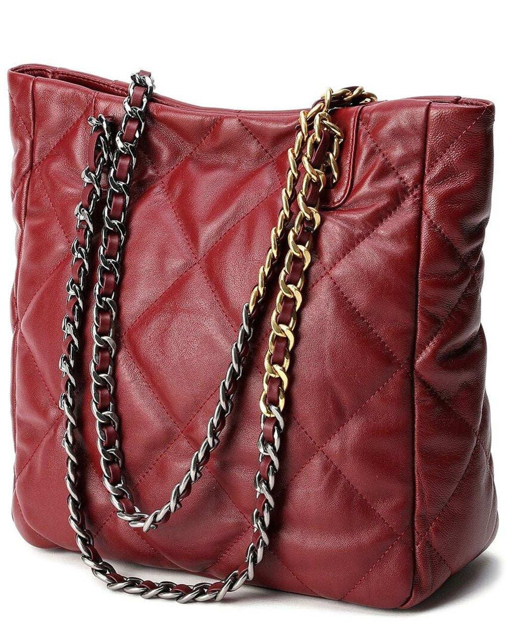 Tiffany & Fred Paris Red Quilted Leather Tote
