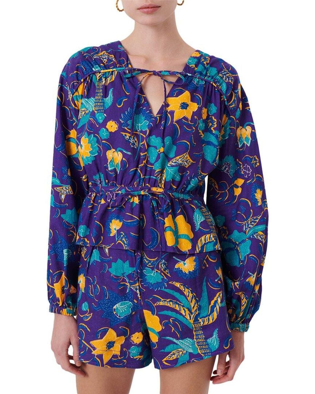 10 Crosby Derek Lam Blue Breanna Gathered Linen-Blend Top