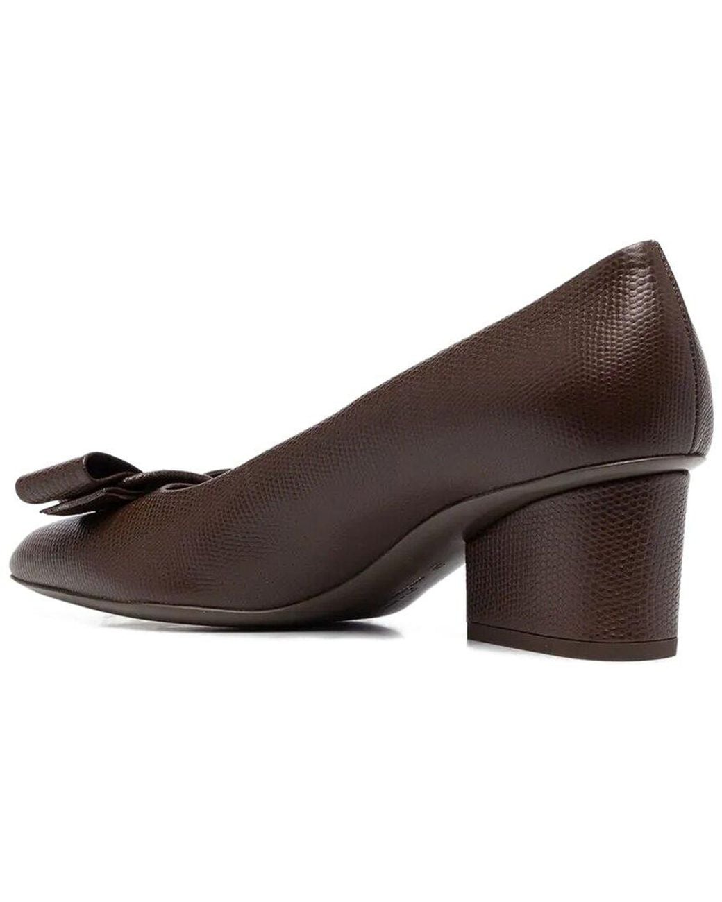 Ferragamo Brown Bow Detail Leather Pump
