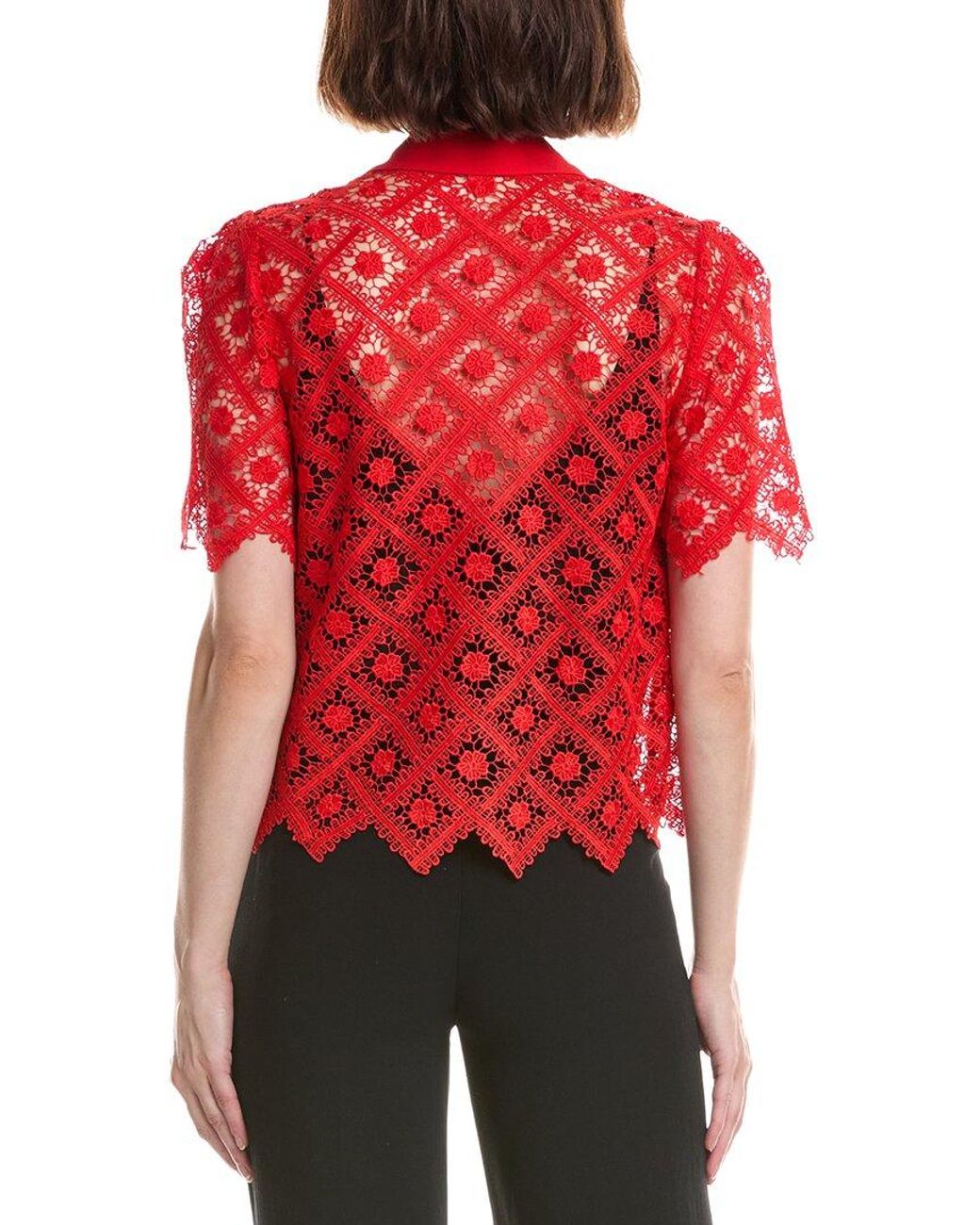 MILLY Red Addison Tile Lace Shirt