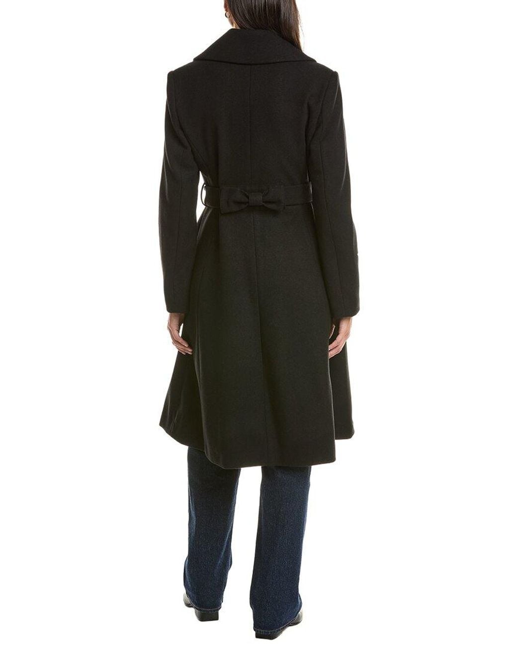Cece Black Bow Back Belt Double-Breasted Wrap Coat