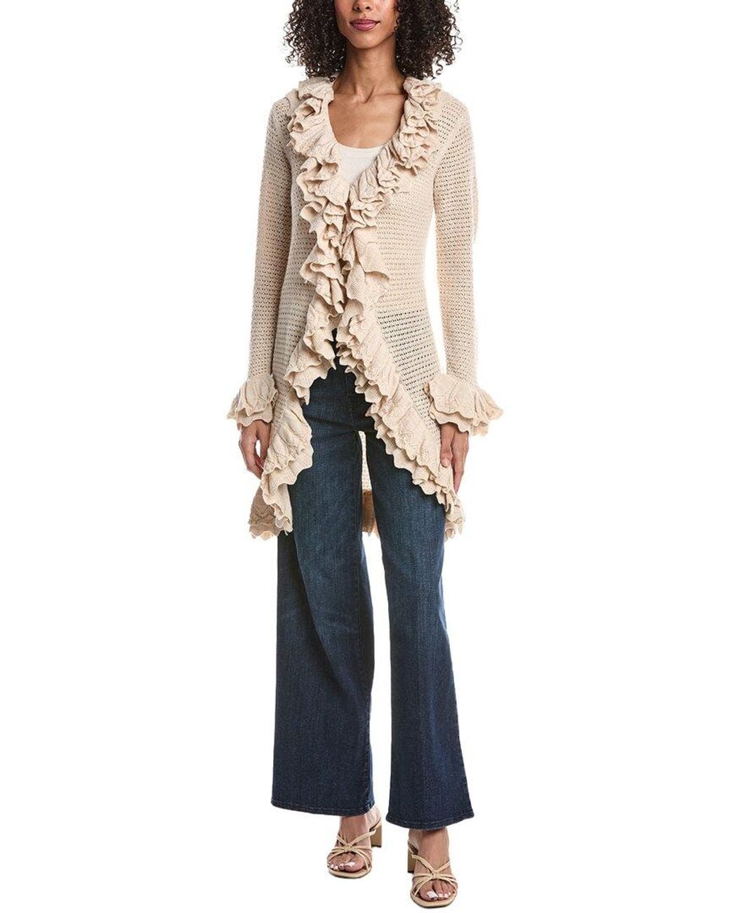 Alice + Olivia Blue Yara Ruffle Wool Cardigan