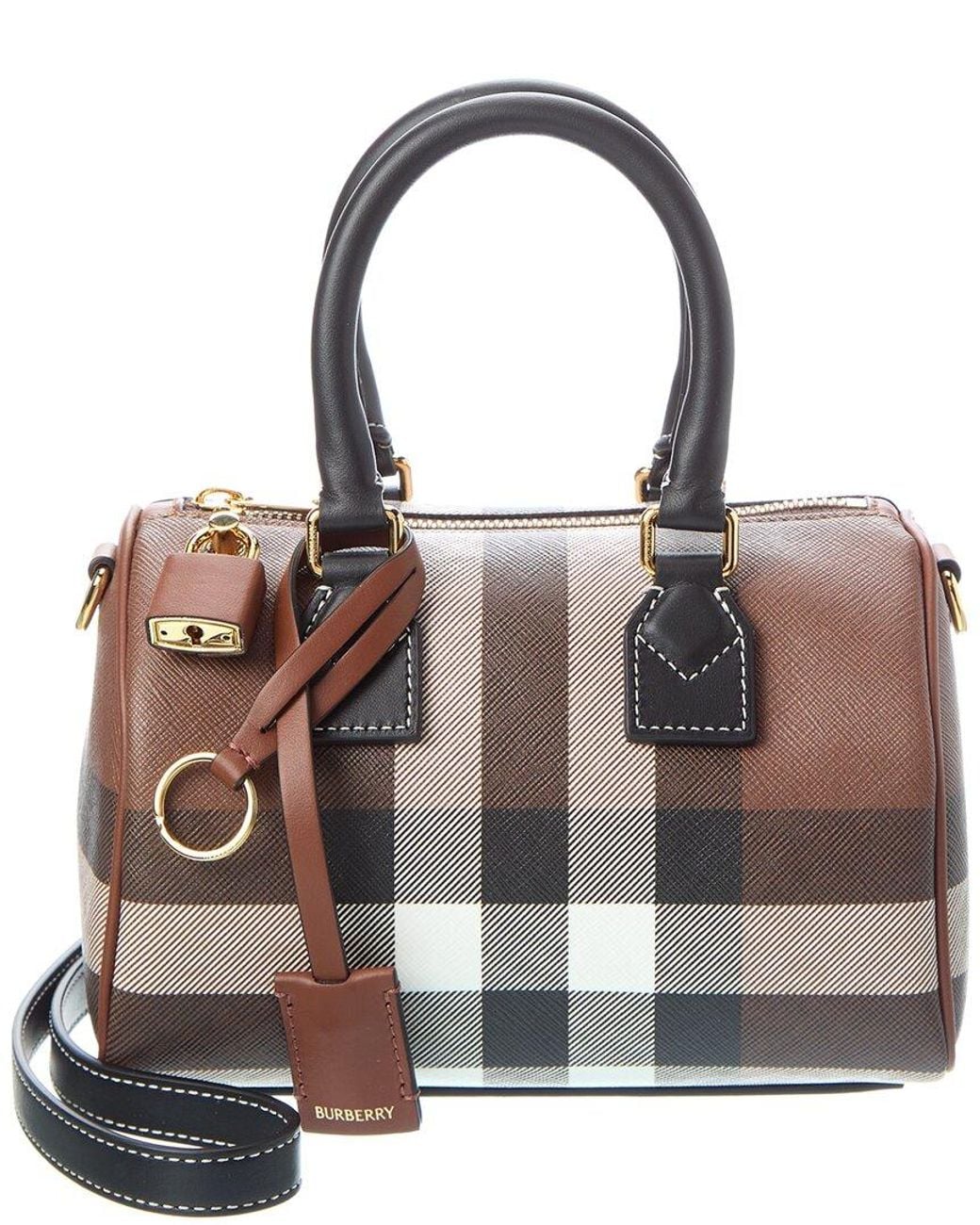 Burberry Brown Check Mini E-Canvas & Leather Bowling Bag