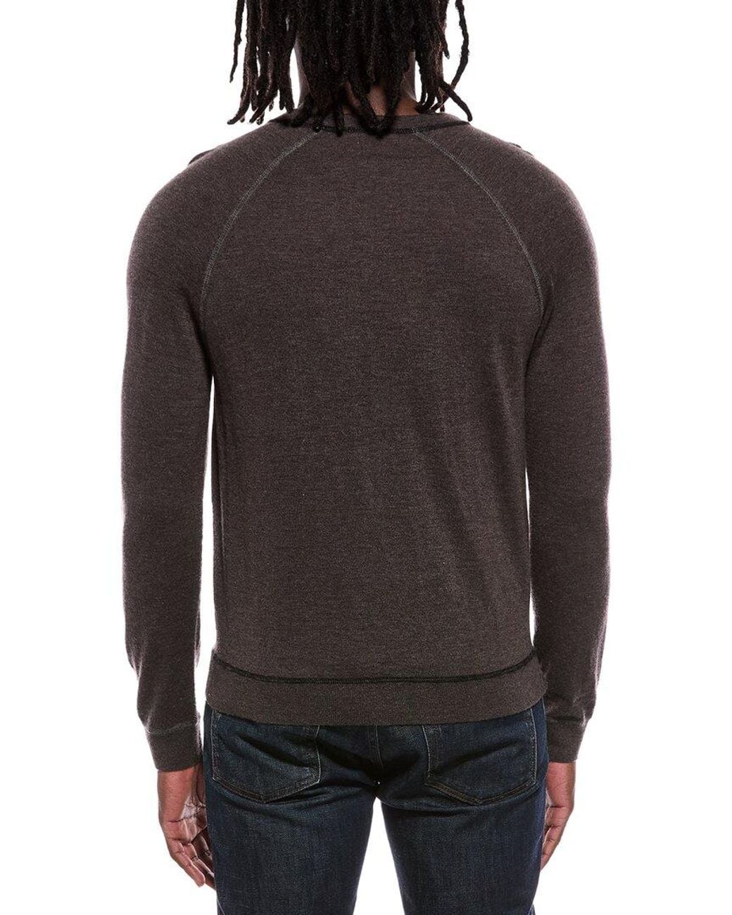 Autumn Cashmere Black Raglan Color Coverstitch 100% Cashmere Crewneck Sweater for men