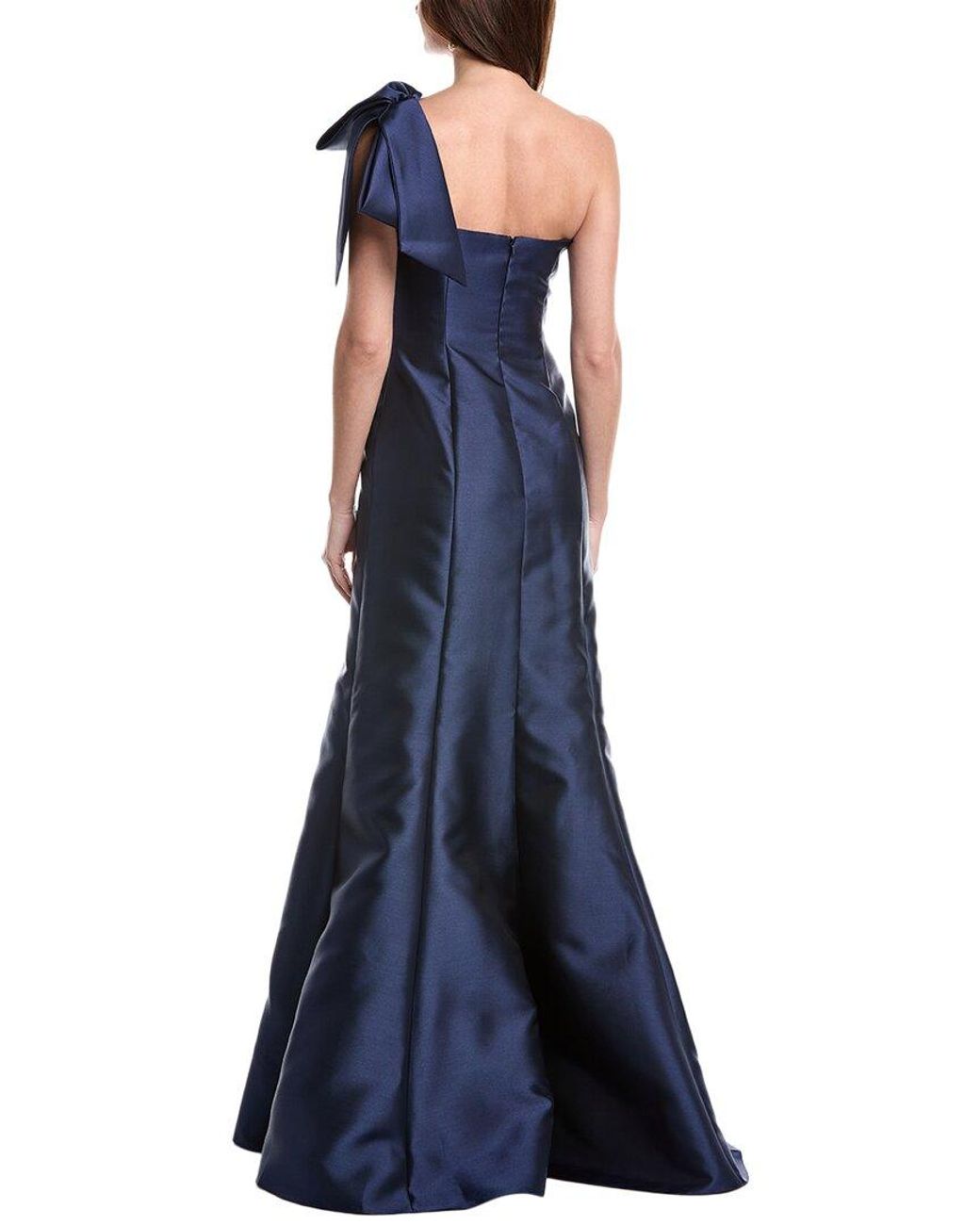 Rene Ruiz Blue Sweetheart Neck Satin Mermaid Gown