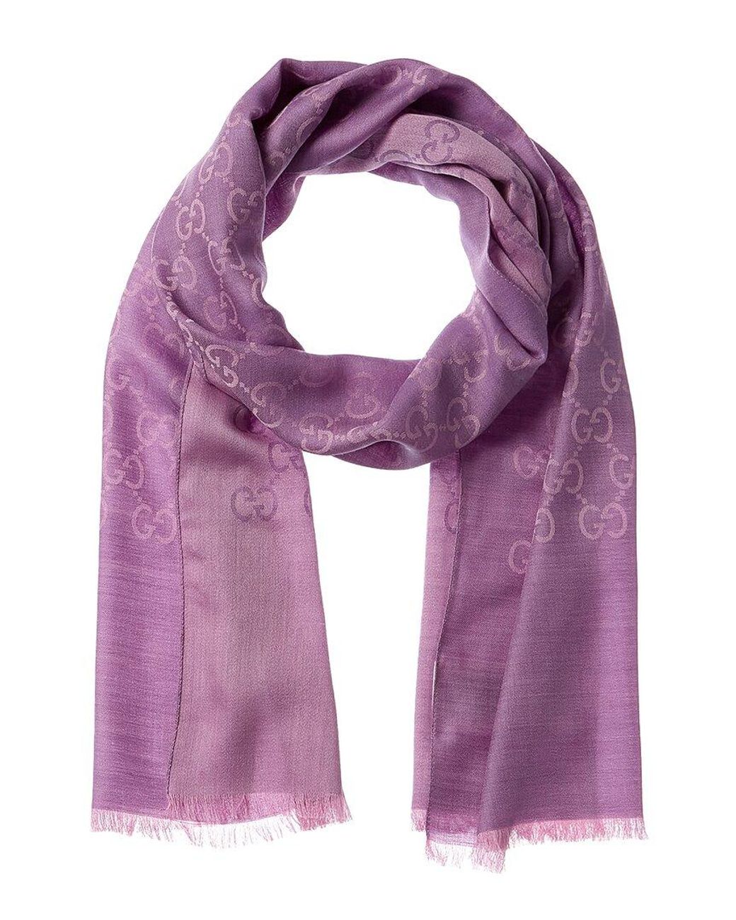 Gucci Purple Logo Small Jacquard Wool & Silk-blend Scarf