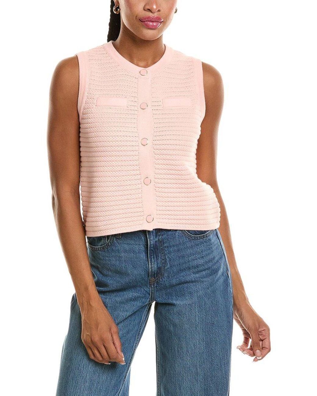 525 America Blue Button Through Textured Vest