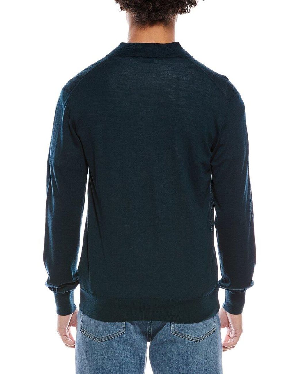 Eton of Sweden Blue Fine Knit Wool 1/2-Zip Pullover for men