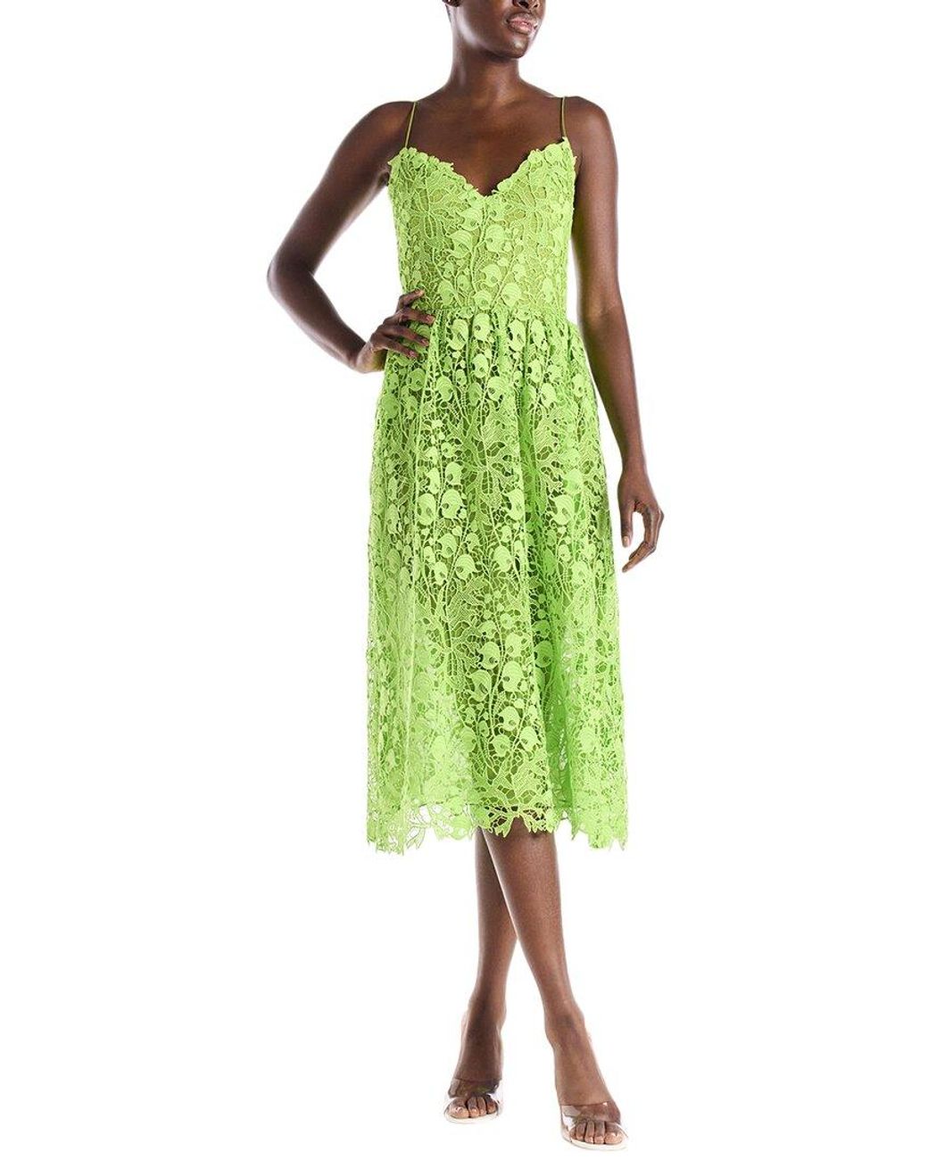 Monique Lhuillier Green Spaghetti Strap Lace Silk-lined Dress