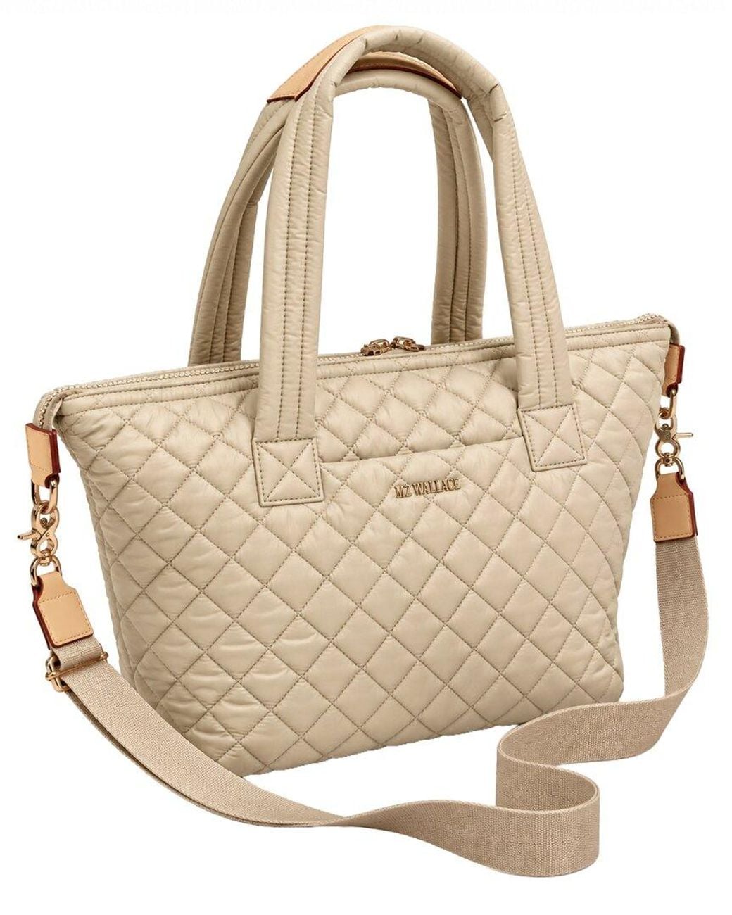 MZ Wallace Natural Medium Sutton Deluxe Nylon & Leather Shoulder Bag