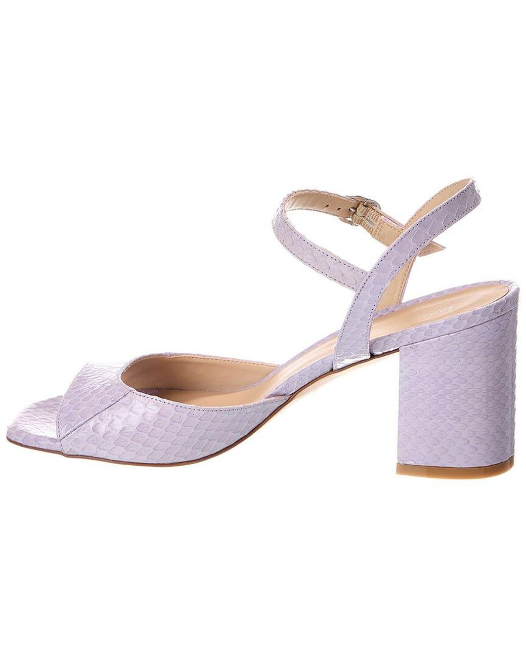 Stuart Weitzman Pink Tia 75 Block Snake-Embossed Leather Sandal