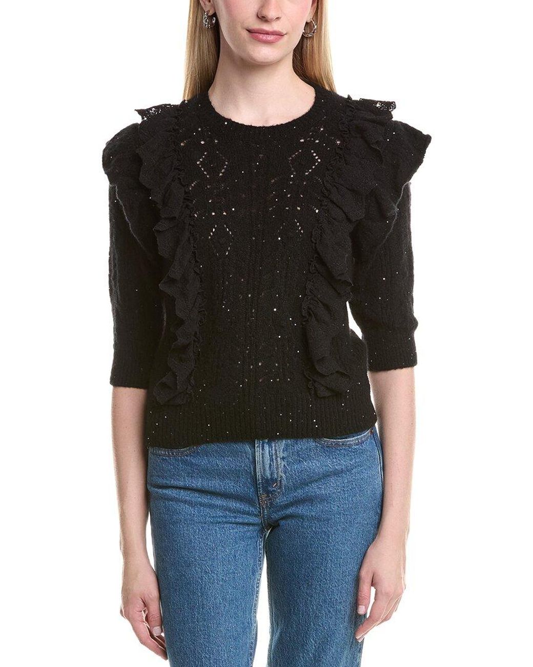 Autumn Cashmere Black Pointelle Cashmere-Blend Sweater