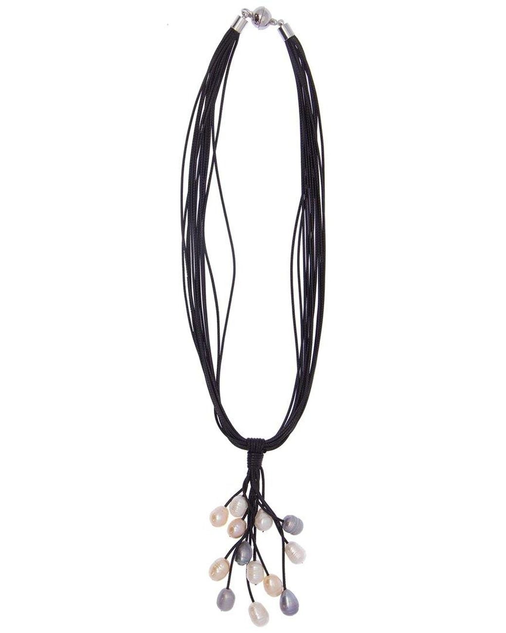 Saachi Metallic 8-10Mm Pearl Classic Leather Necklace