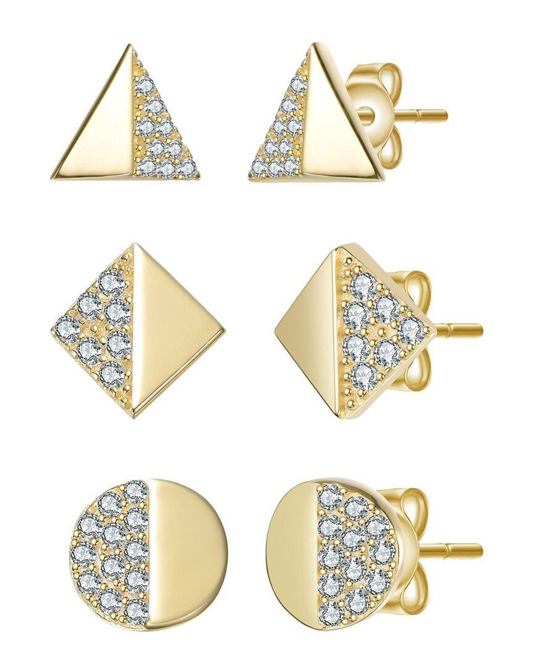 Genevive Jewelry Metallic 14K Plated Cz Stud Earrings