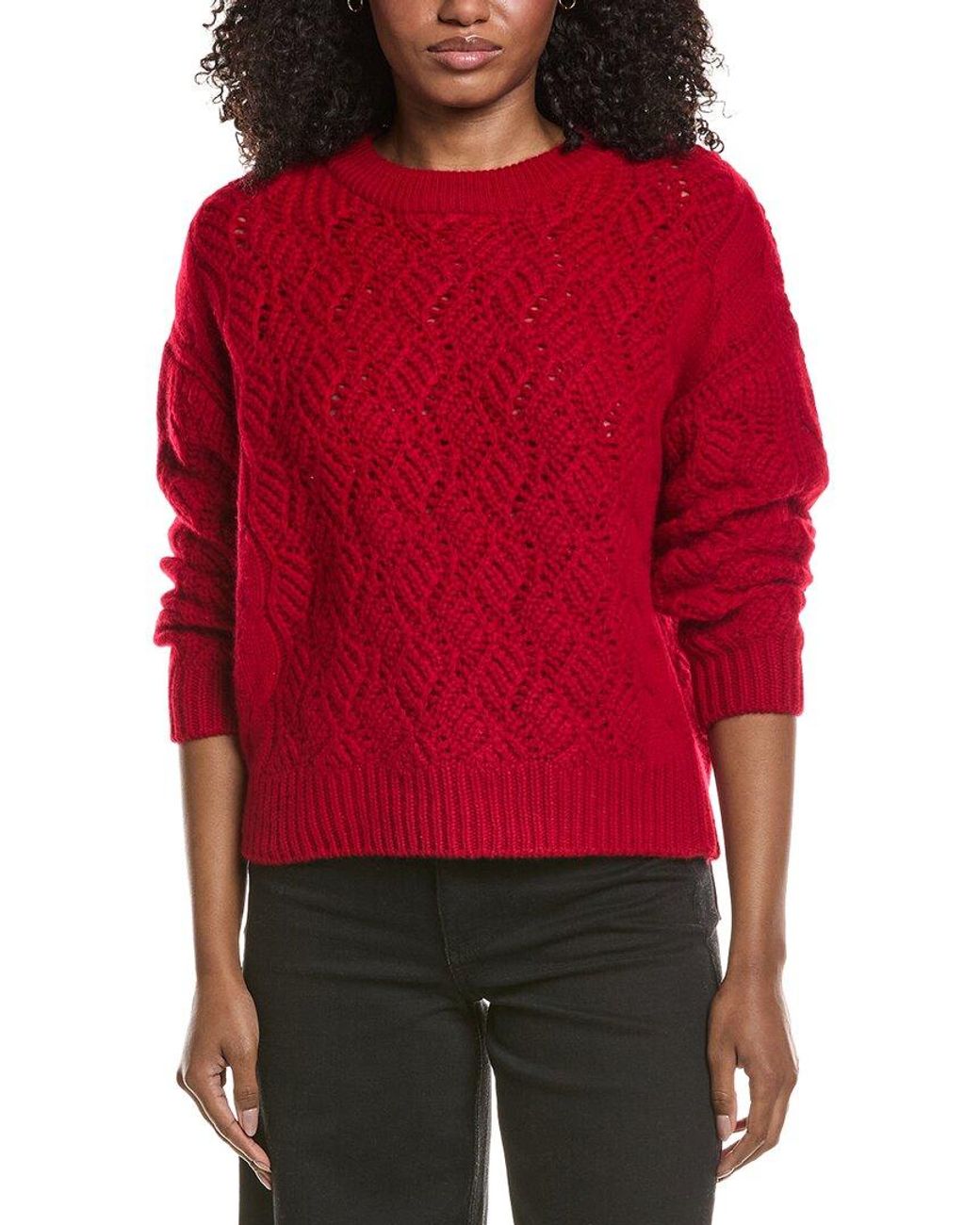 Tahari Red Novelty Stitch Cashmere Sweater