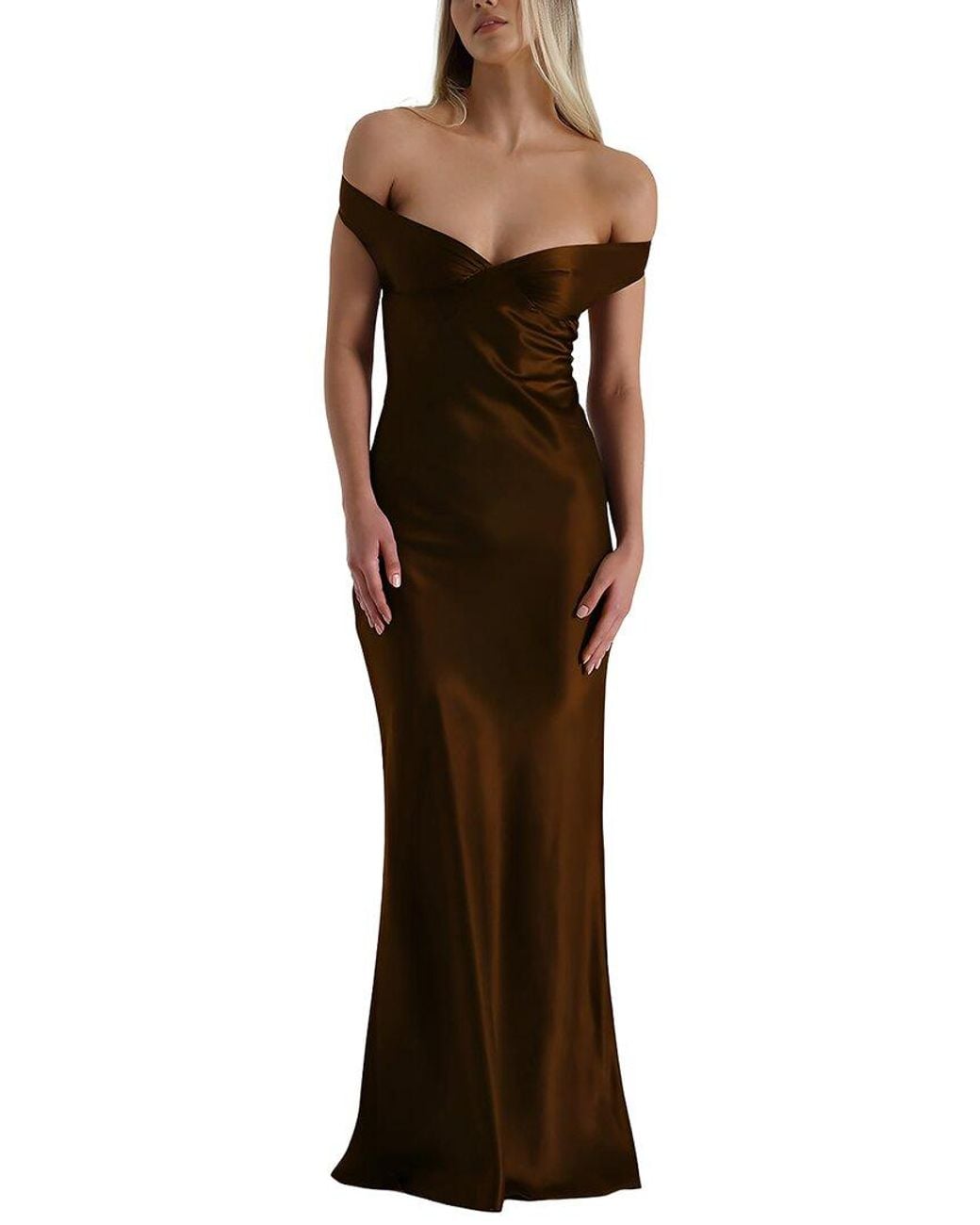 LOEY Brown Off-The-Shoulder Maxi Dress