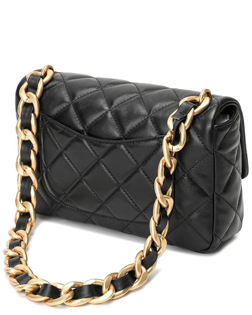 Tiffany & Fred Paris Black Top-grain Leather Foldover Shoulder Bag