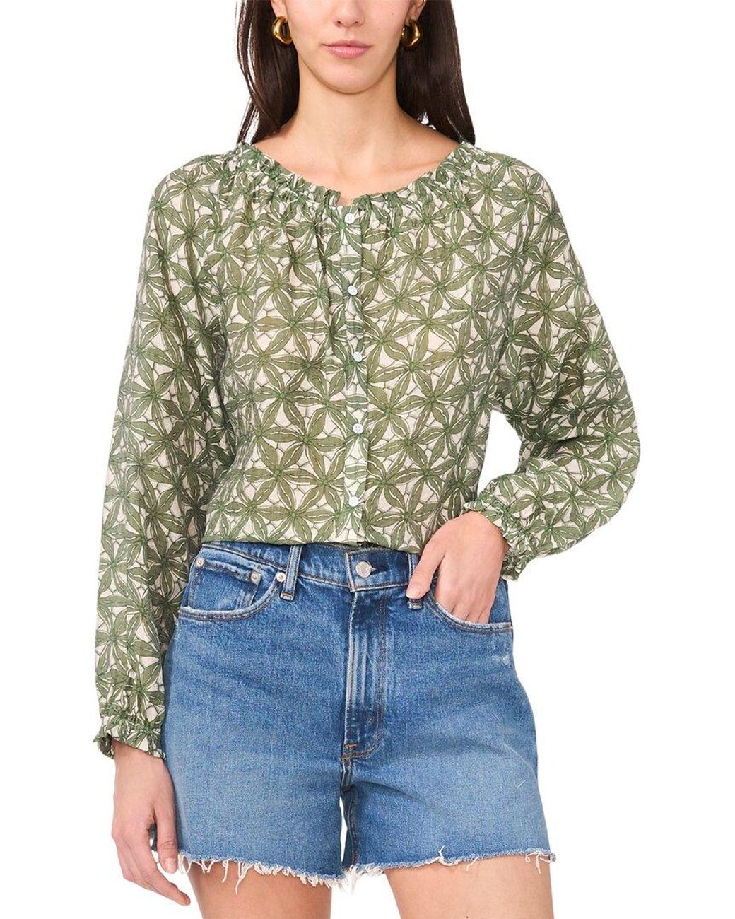 Vince Camuto Blue Long Sleeve V-Neck Button Down Blouse