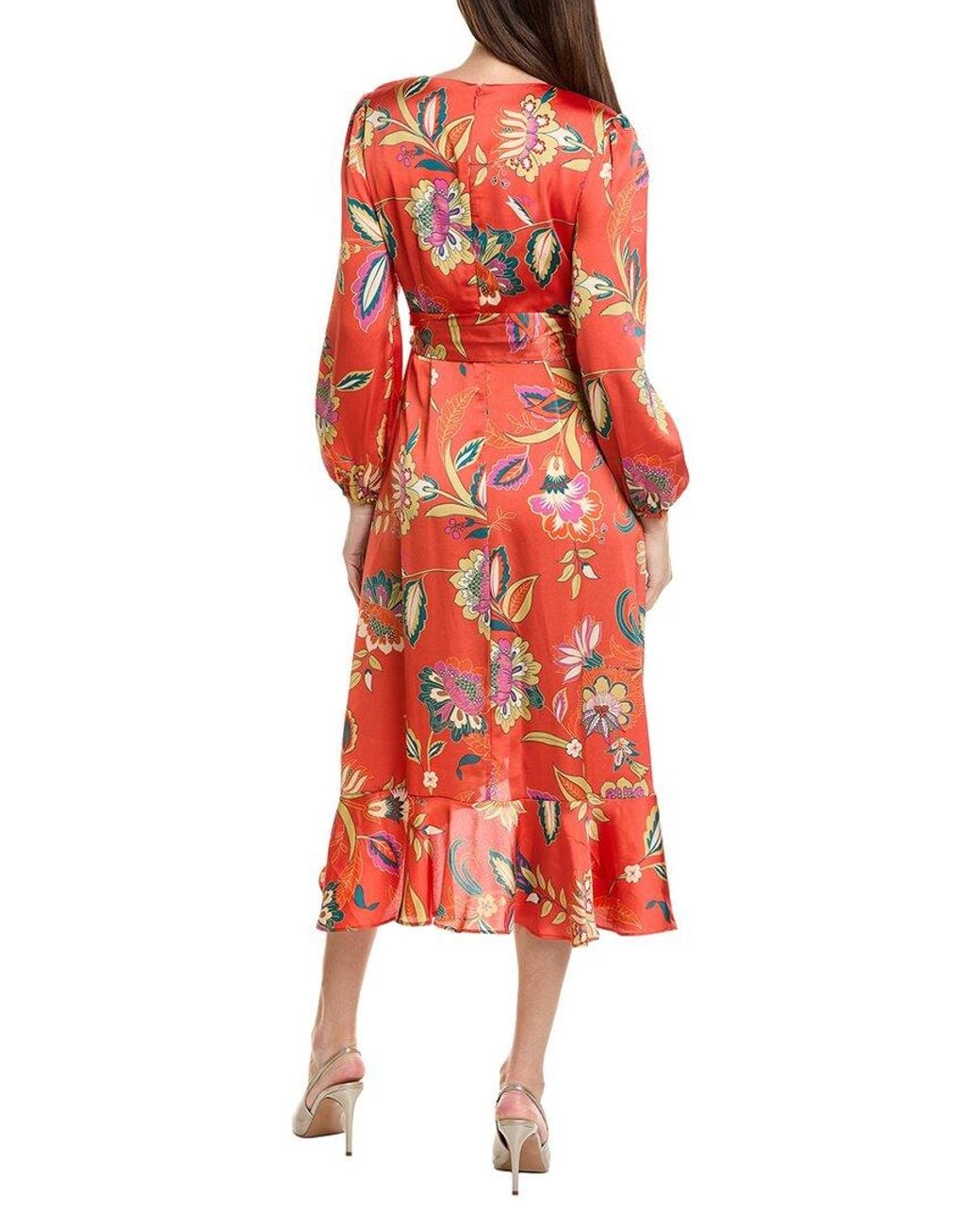 Tahari Red Long Sleeve Midi Dress