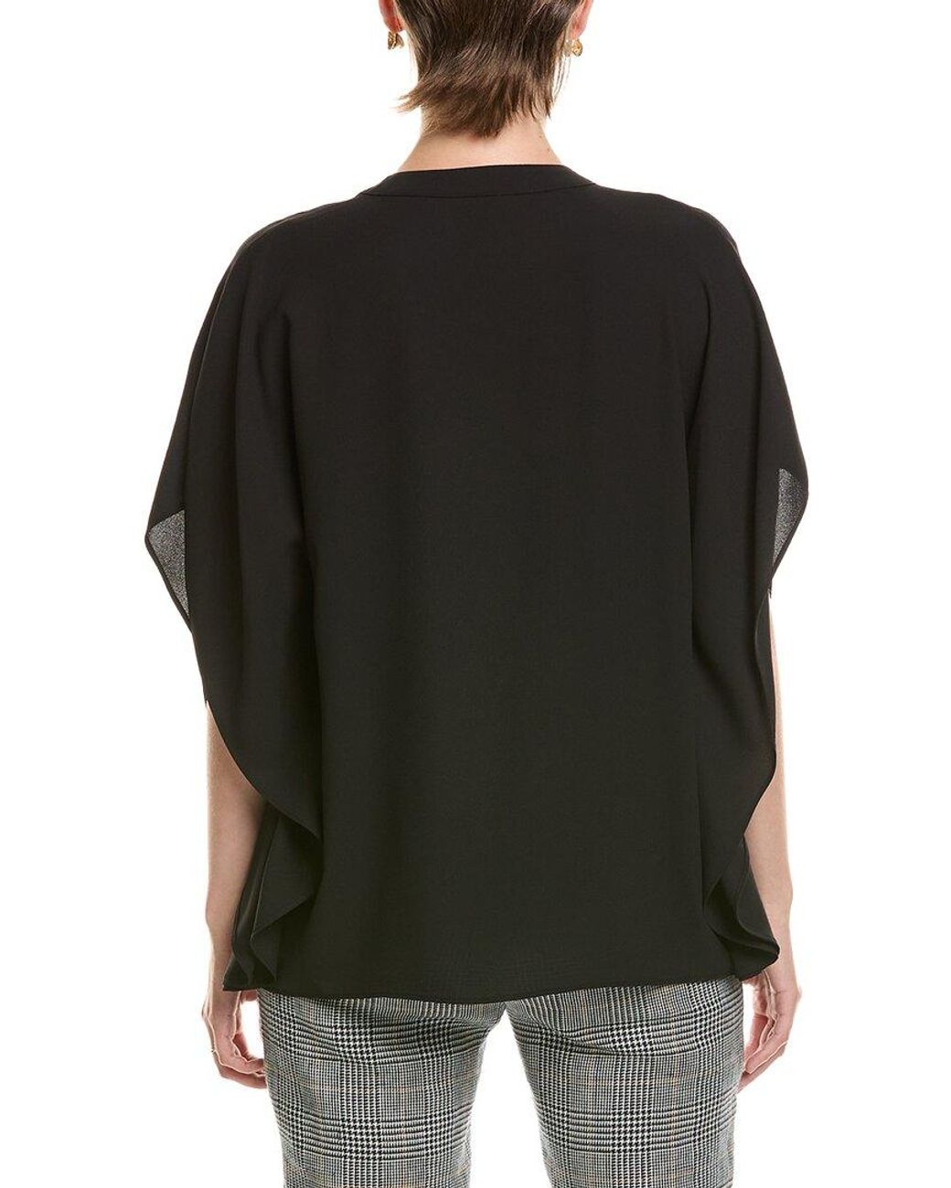 Anne Klein Black Flutter Y-Neck Blouse