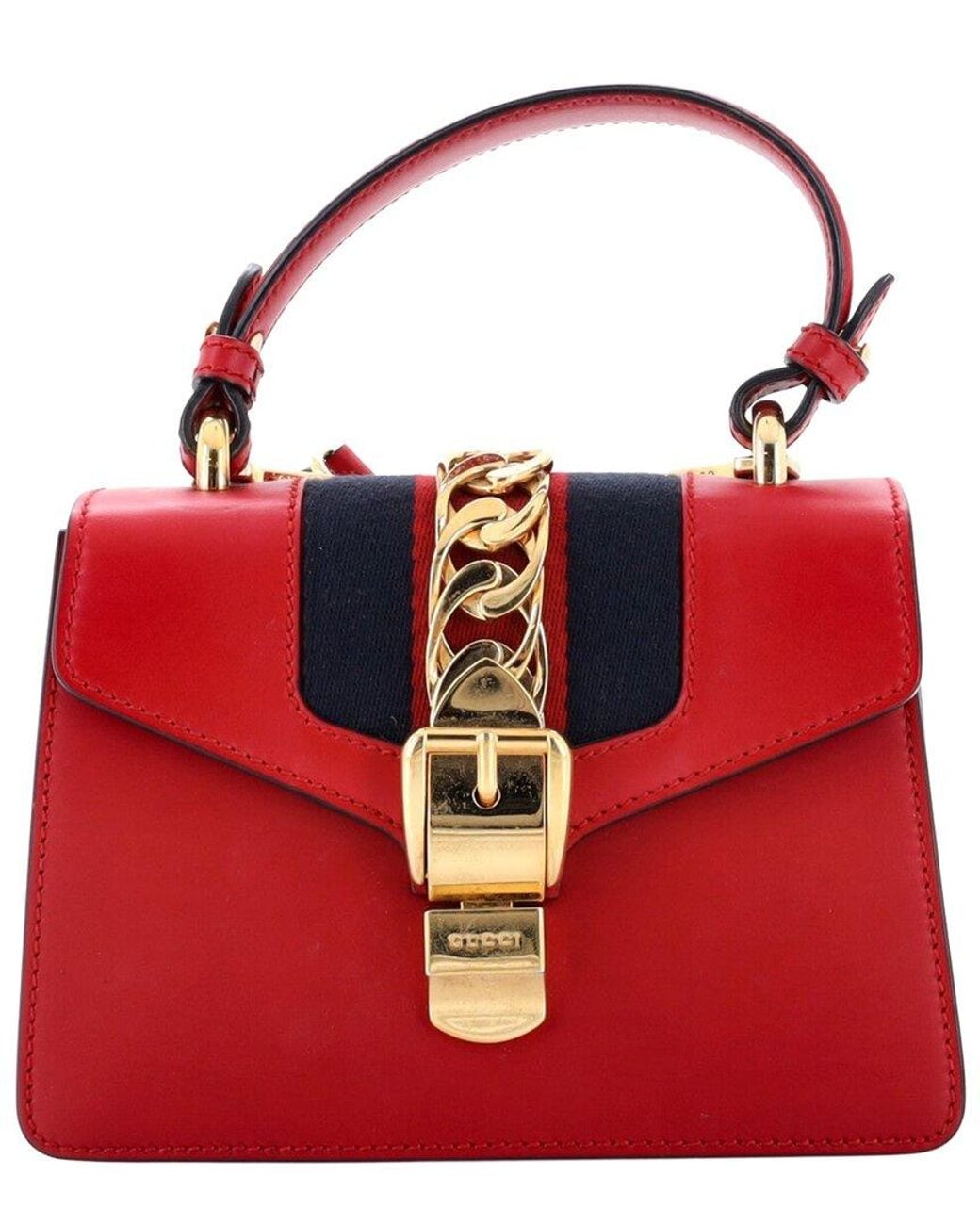 Gucci Red Leather Sylvie Top Handle Bag Mini (Authentic Pre-Loved)