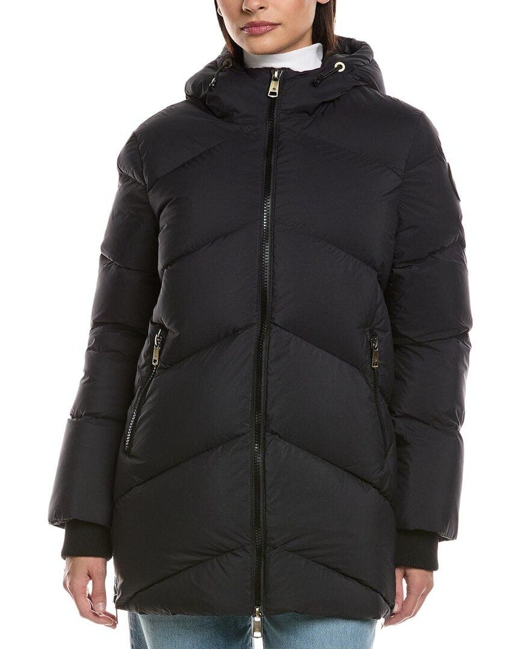 Scotch & Soda Black Fallon Boxy Inverted Chevron Quilted Coat