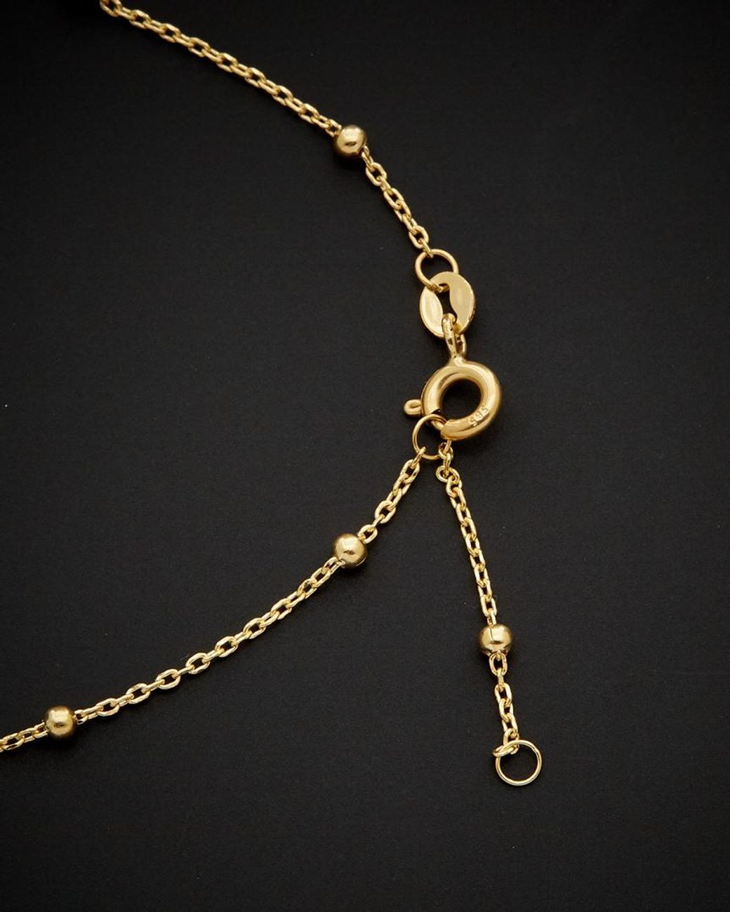 Italian Gold Black 14k Beads & Circle Station Adjustable Length Bracelet