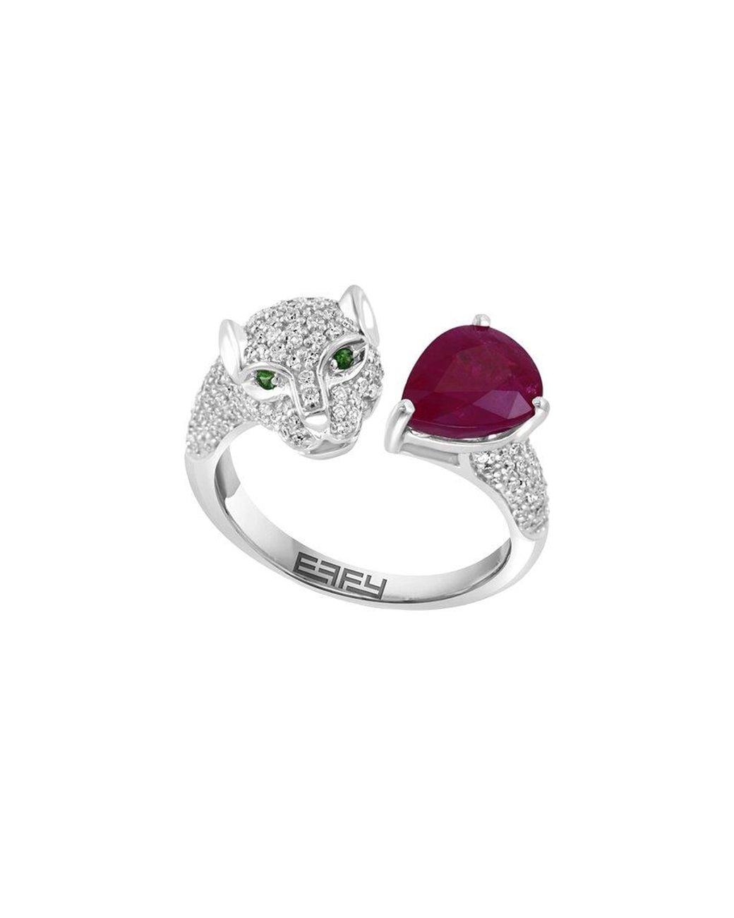 Effy Fine Jewelry White 14K 2.28 Ct. Tw. Diamond & Ruby, Tsavorite Ring