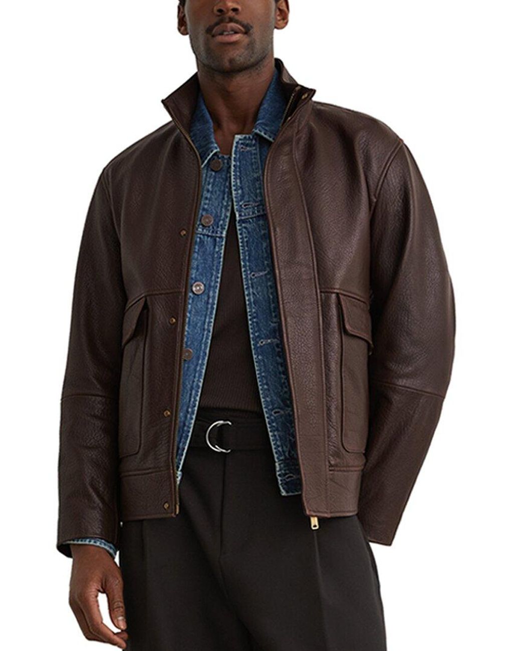 Reiss Black Slarten Textured Leather Jacket for men