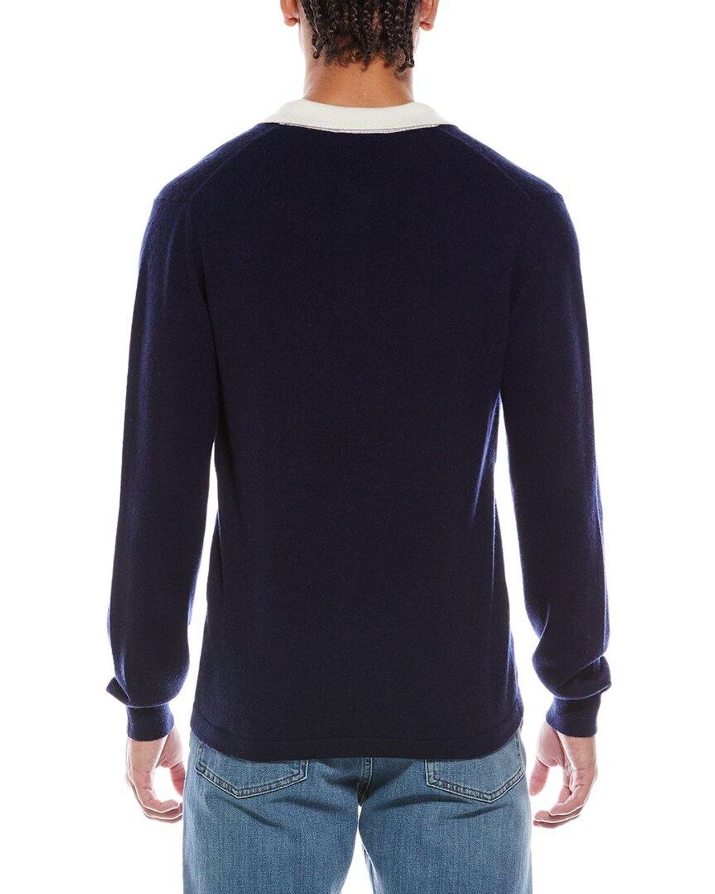 Brodie Cashmere Blue Solid Wool & Cashmere-Blend Rugby Shirt for men