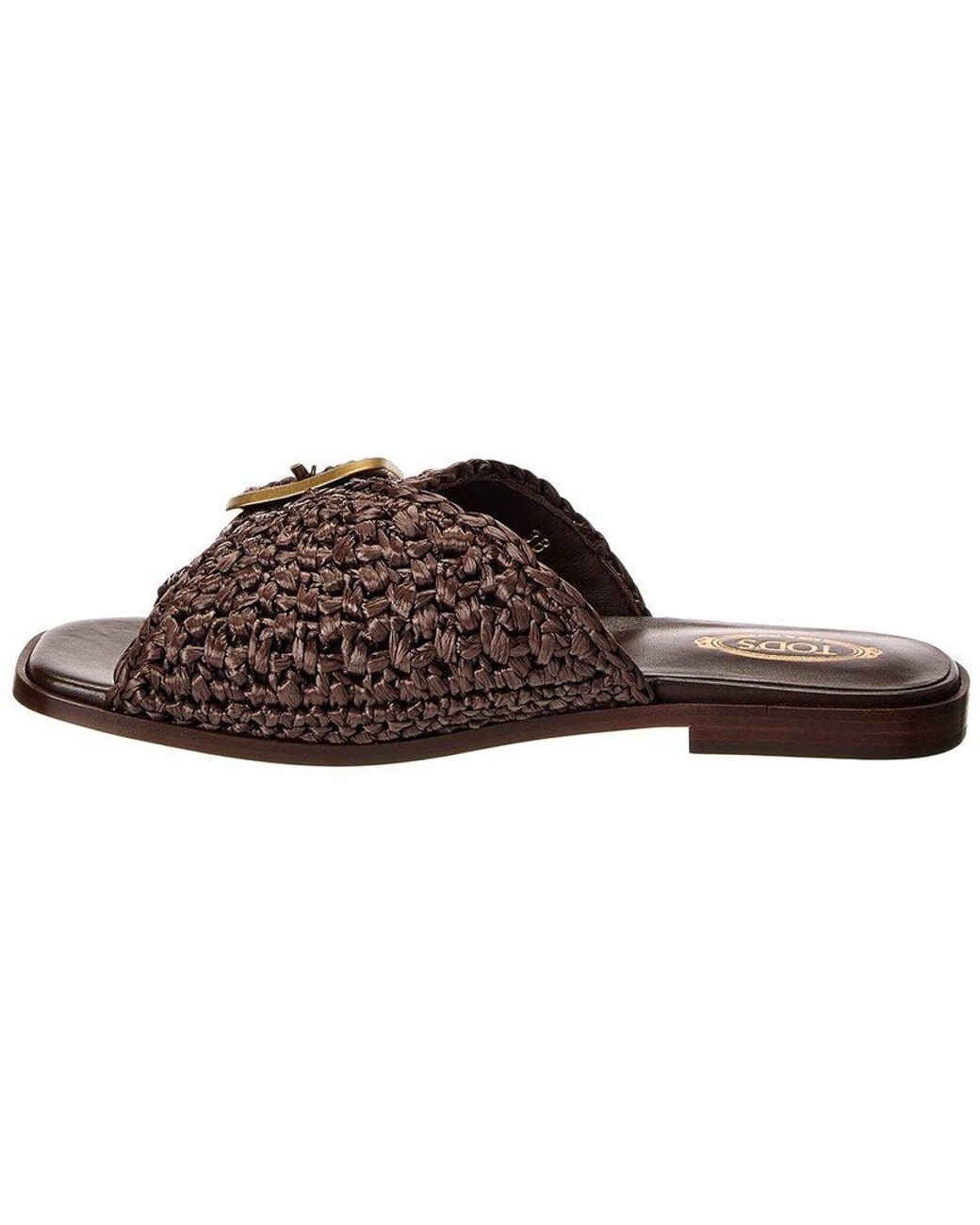 Tod's Brown Straw & Leather Sandal