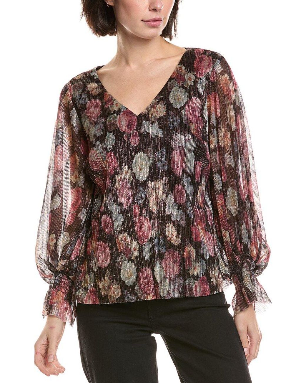 Vince Camuto Red V Neck Balloon Sleeve Blouse