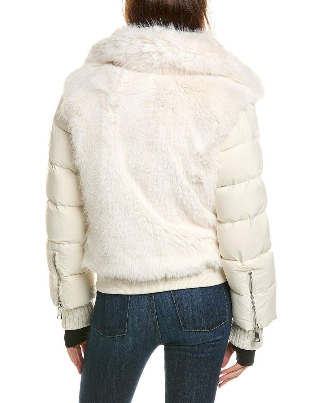 Sam. Natural Down Leather-Trim Bomber Jacket