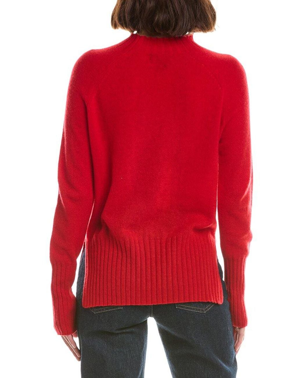 Forte Red Basic Trim Low Funnel 100% Cashmere Pullover