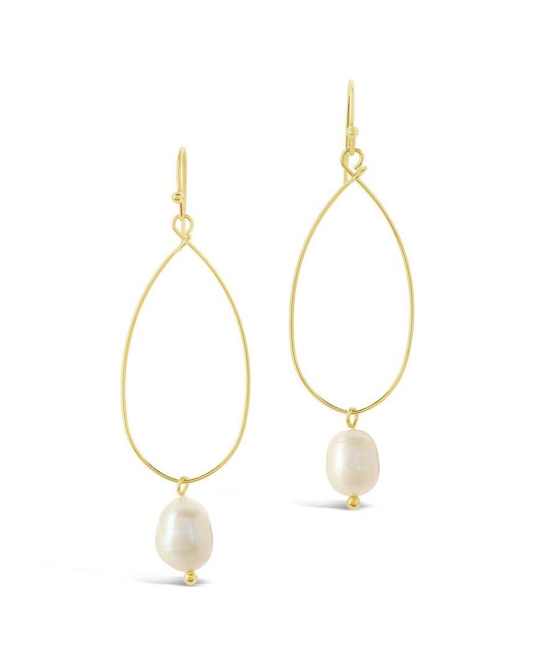 Sterling Forever White 14k Plated 10mm Pearl Teardrop Dangle Earrings