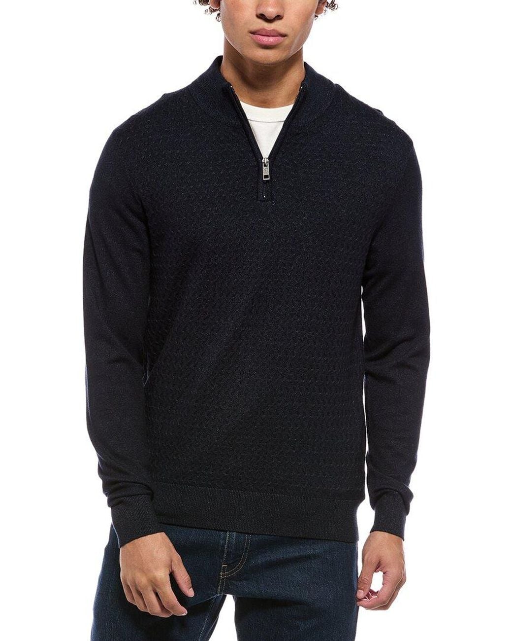 Point Zero Blue Semi Fit 1/4-Zip Mock Neck Sweater for men