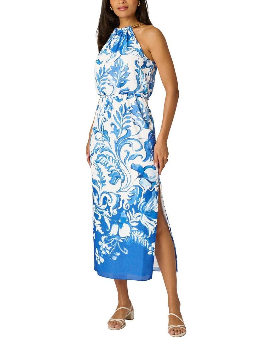 Adrianna Papell Blue Sleeveless Midi Dress