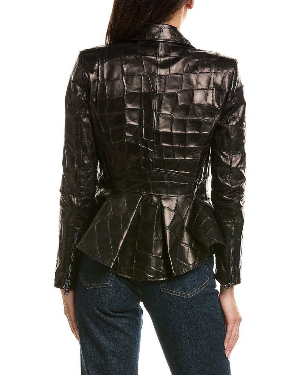 L'Agence Black Lyric Peplum Biker Jacket