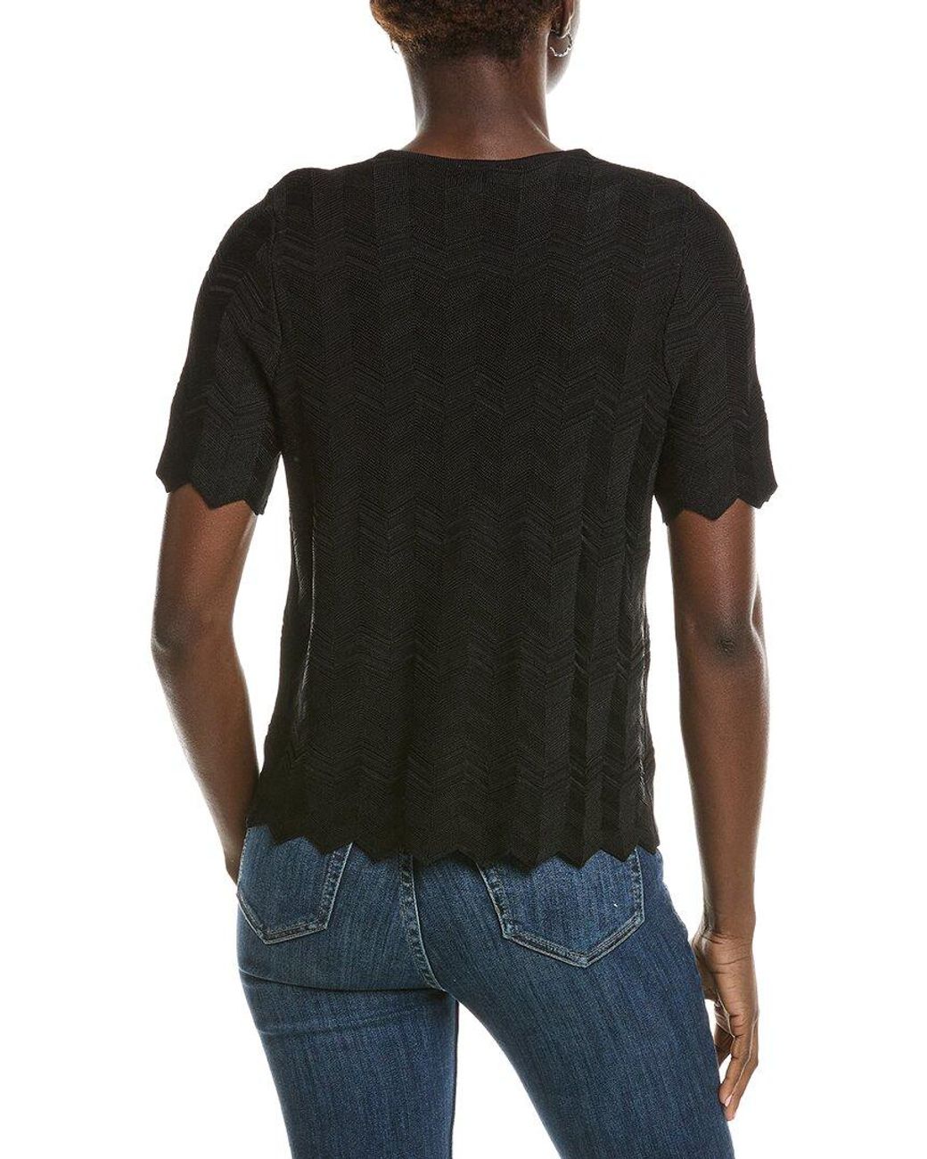 Anne Klein Black Zig Zag Short Sleeve Cardigan