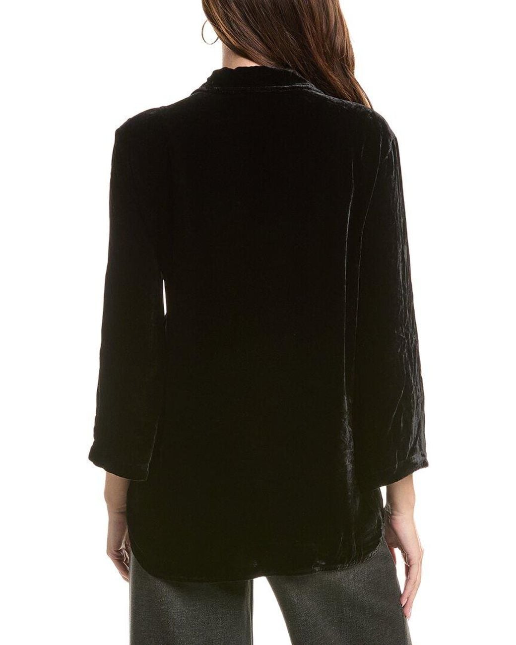 Johnny Was Black Kimono Sleeve Silk-Blend Shirt