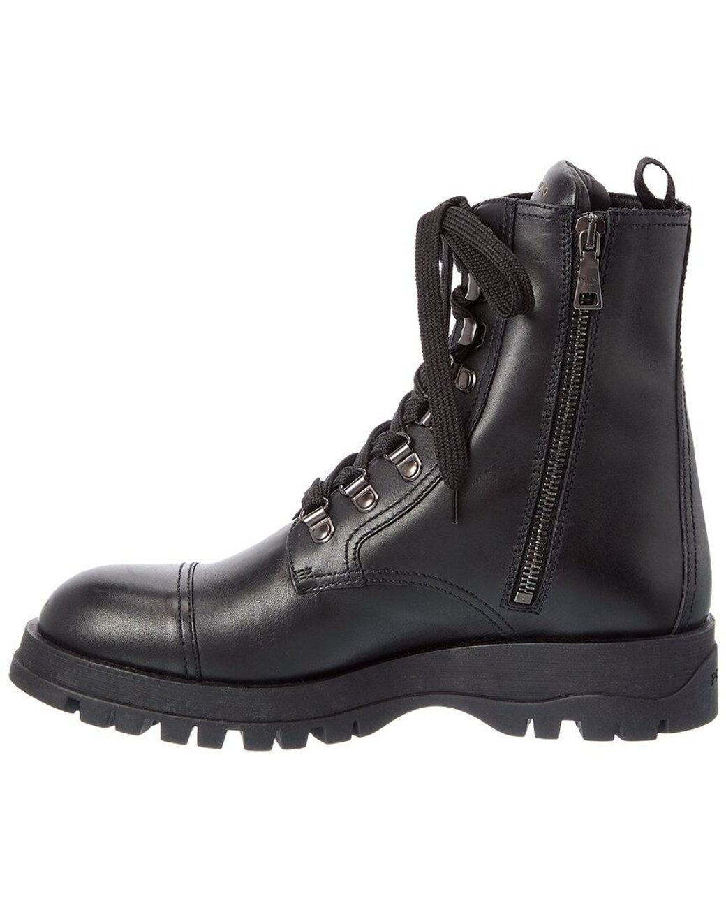 Prada Black Lace Up Leather Bootie