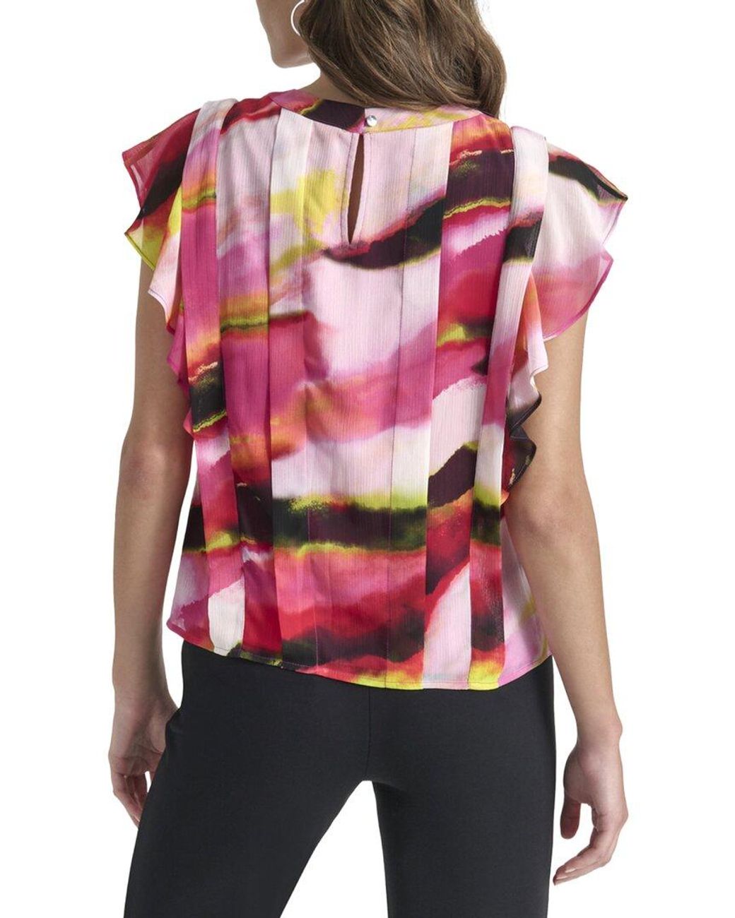 DKNY Red Paneled Printed Chiffon Top
