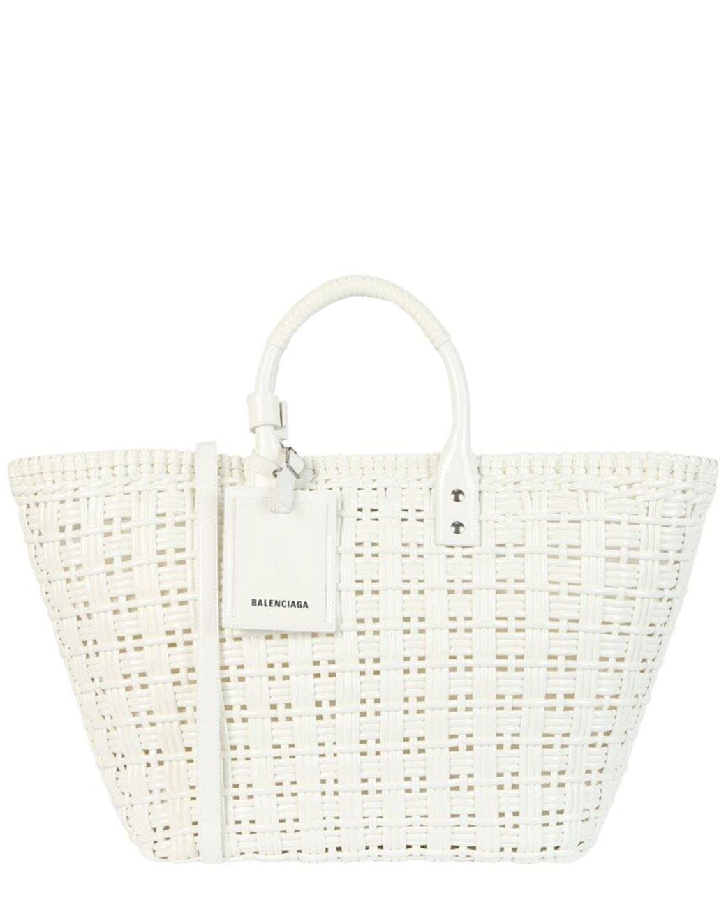 Balenciaga White Bistro S Basket Leather Top Handle Bag