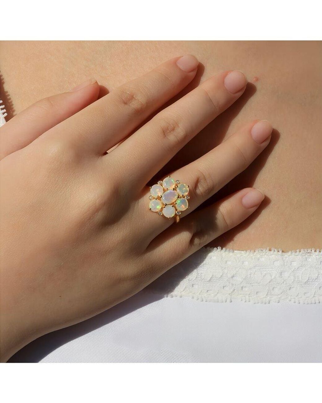 Nina Zhou Jewelry Blue 14K 3.26 Ct. Tw. Diamond & Opal Cocktail Ring