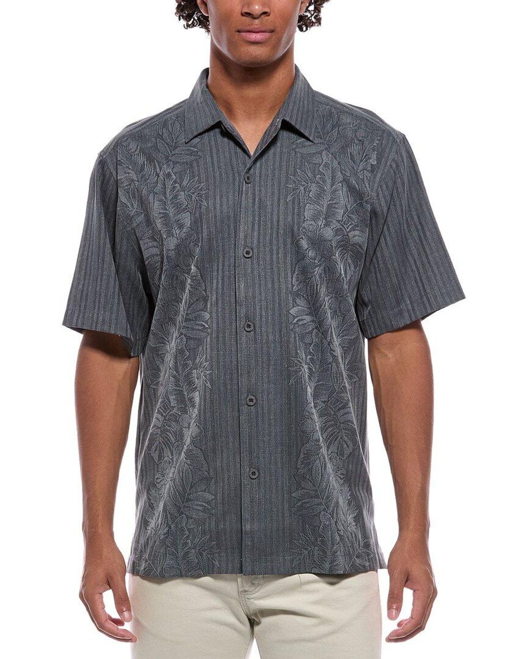 Tommy Bahama Gray Maui Border Silk Camp Shirt for men